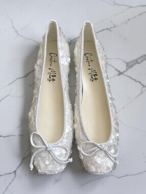 Cristina Millotti Sequin Ballet Wedding Flats White EU 39 US 8-8.5 Made in Italy